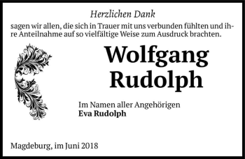 Traueranzeige von Wolfgang Rudolph  von Magdeburger Volksstimme