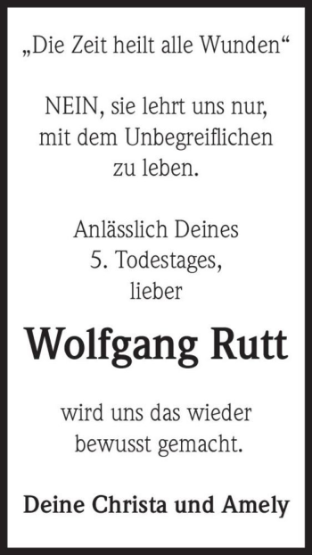 Traueranzeige von Wolfgang Rutt  von Magdeburger Volksstimme