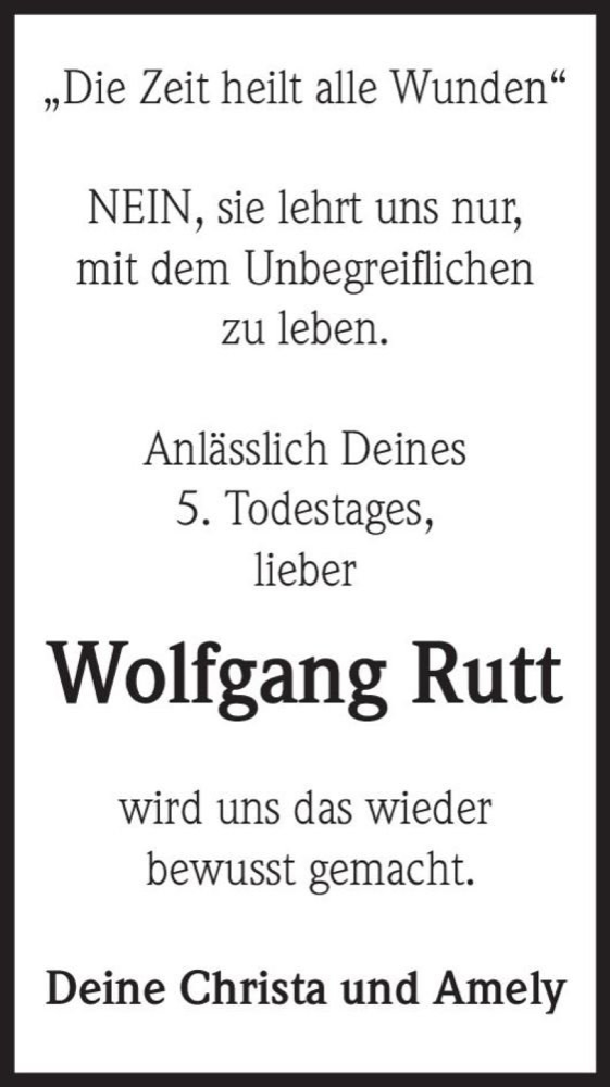 Traueranzeige für Wolfgang Rutt  vom 13.11.2021 aus Magdeburger Volksstimme