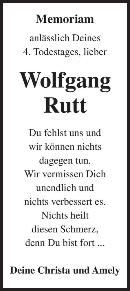  Traueranzeige für Wolfgang Rutt  vom 14.11.2020 aus Magdeburger Volksstimme