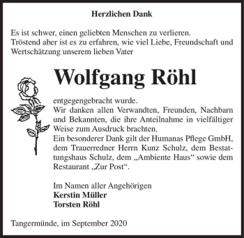 Traueranzeige von Wolfgang Röhl  von Magdeburger Volksstimme