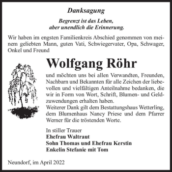 Traueranzeige von Wolfgang Röhr  von Magdeburger Volksstimme