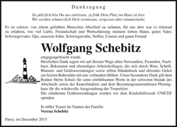 Traueranzeige von Wolfgang Schebitz  von Magdeburger Volksstimme