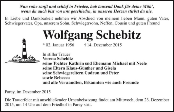 Traueranzeige von Wolfgang Schebitz  von Magdeburger Volksstimme