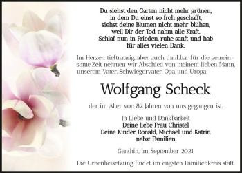 Traueranzeige von Wolfgang Scheck  von Magdeburger Volksstimme