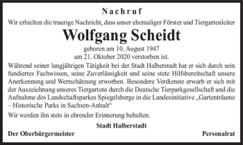 Traueranzeige von Wolfgang Scheidt  von Magdeburger Volksstimme