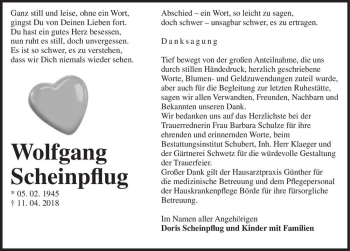 Traueranzeige von Wolfgang Scheinpflug  von Magdeburger Volksstimme