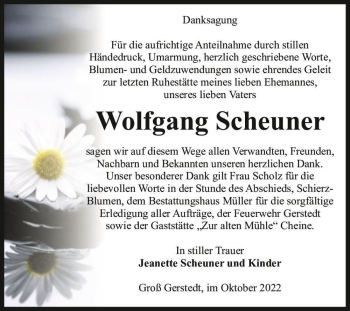 Traueranzeige von Wolfgang Scheuner  von Magdeburger Volksstimme