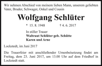 Traueranzeige von Wolfgang Schlüter  von Magdeburger Volksstimme