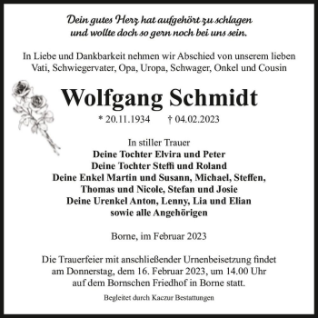 Traueranzeige von Wolfgang Schmidt  von Magdeburger Volksstimme