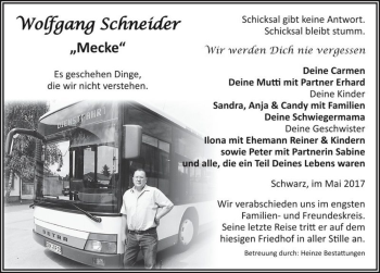 Traueranzeige von Wolfgang Schneider 