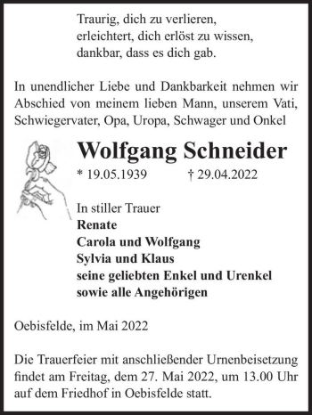 Traueranzeige von Wolfgang Schneider  von Magdeburger Volksstimme