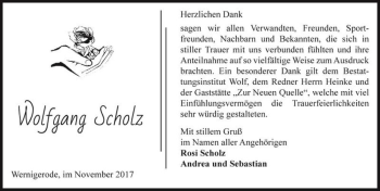Traueranzeige von Wolfgang Scholz  von Magdeburger Volksstimme