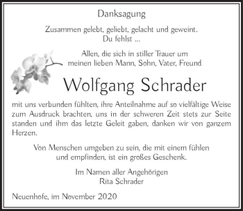 Traueranzeige von Wolfgang Schrader  von Magdeburger Volksstimme