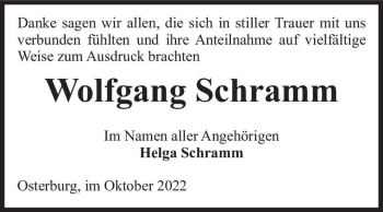 Traueranzeige von Wolfgang Schramm  von Magdeburger Volksstimme