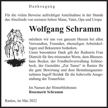 Traueranzeige von Wolfgang Schramm  von Magdeburger Volksstimme