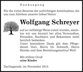 Traueranzeige von Wolfgang Schreyer  von Magdeburger Volksstimme