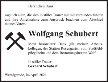 Traueranzeige von Wolfgang Schubert  von Magdeburger Volksstimme