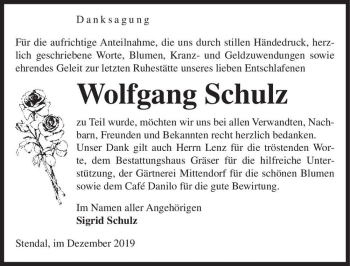 Traueranzeige von Wolfgang Schulz  von Magdeburger Volksstimme