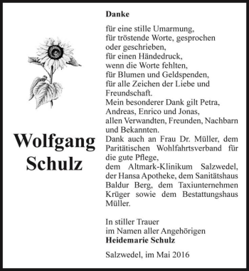 Traueranzeige von Wolfgang Schulz  von Magdeburger Volksstimme