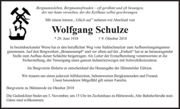 Traueranzeige von Wolfgang Schulze  von Magdeburger Volksstimme