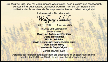 Traueranzeige von Wolfgang Schulze  von Magdeburger Volksstimme