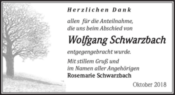 Traueranzeige von Wolfgang Schwarzbach  von Magdeburger Volksstimme
