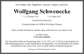 Traueranzeige von Wolfgang Schwenecke  von Magdeburger Volksstimme