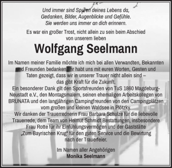 Traueranzeige von Wolfgang Seelmann  von Magdeburger Volksstimme