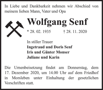 Traueranzeige von Wolfgang Senf  von Magdeburger Volksstimme