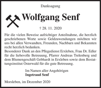 Traueranzeige von Wolfgang Senf  von Magdeburger Volksstimme