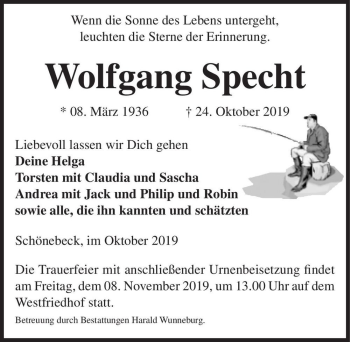 Traueranzeige von Wolfgang Specht  von Magdeburger Volksstimme