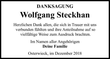 Traueranzeige von Wolfgang Steckhan  von Magdeburger Volksstimme