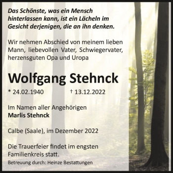 Traueranzeige von Wolfgang Stehnck  von Magdeburger Volksstimme