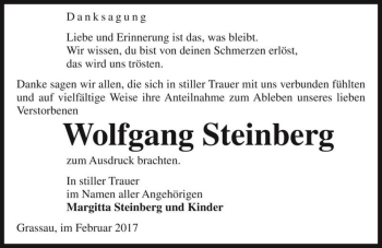 Traueranzeige von Wolfgang Steinberg  von Magdeburger Volksstimme