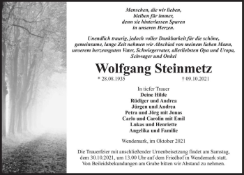 Traueranzeige von Wolfgang Steinmetz  von Magdeburger Volksstimme