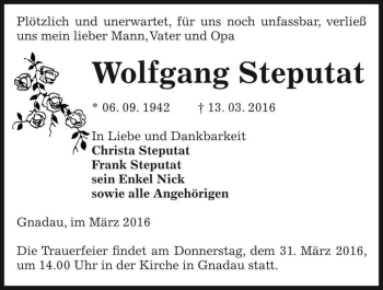 Traueranzeige von Wolfgang Steputat  von Magdeburger Volksstimme