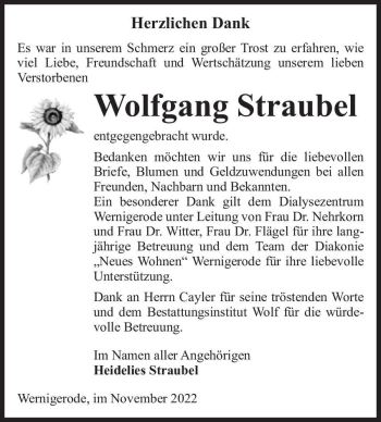 Traueranzeige von Wolfgang Straubel  von Magdeburger Volksstimme