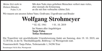 Traueranzeige von Wolfgang Strohmeyer  von Magdeburger Volksstimme
