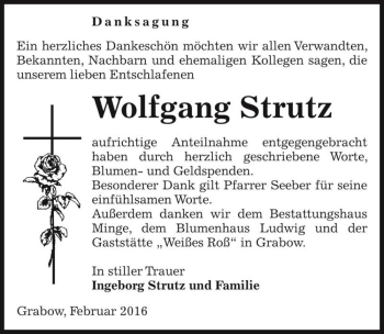 Traueranzeige von Wolfgang Strutz  von Magdeburger Volksstimme