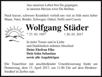 Traueranzeige von Wolfgang Städer  von Magdeburger Volksstimme