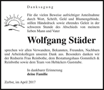 Traueranzeige von Wolfgang Städer  von Magdeburger Volksstimme