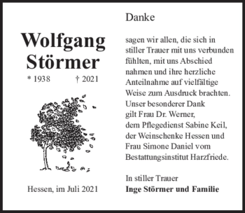 Traueranzeige von Wolfgang Störmer  von Magdeburger Volksstimme