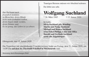Traueranzeige von Wolfgang Suchland  von Magdeburger Volksstimme