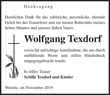 Traueranzeige von Wolfgang Texdorf  von Magdeburger Volksstimme