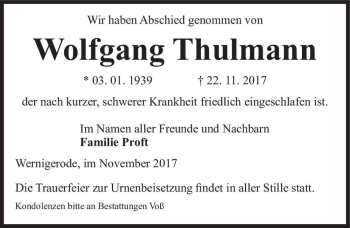 Traueranzeige von Wolfgang Thulmann  von Magdeburger Volksstimme