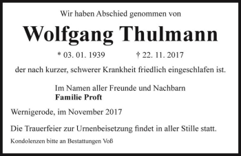 Traueranzeige von Wolfgang Thulmann  von Magdeburger Volksstimme