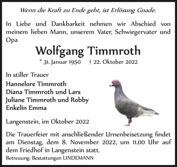 Traueranzeige von Wolfgang Timmroth  von Magdeburger Volksstimme