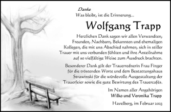 Traueranzeige von Wolfgang Trapp  von Magdeburger Volksstimme