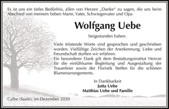 Traueranzeige von Wolfgang Uebe  von Magdeburger Volksstimme